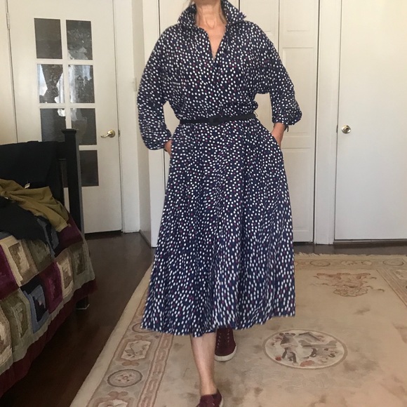 Vintage Dresses & Skirts - Vintage Schrader Sport blue polka dot shirt dress
